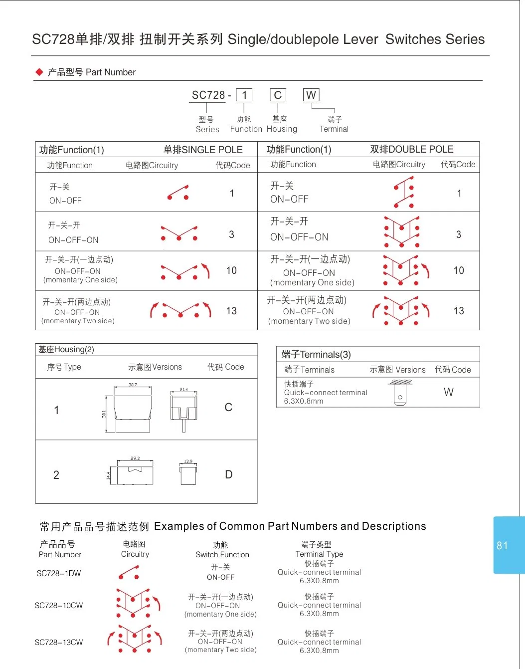 Baokezhen Sc728 Momentary 10A 250VAC on-off/on-off-on Reset Toggle Switch