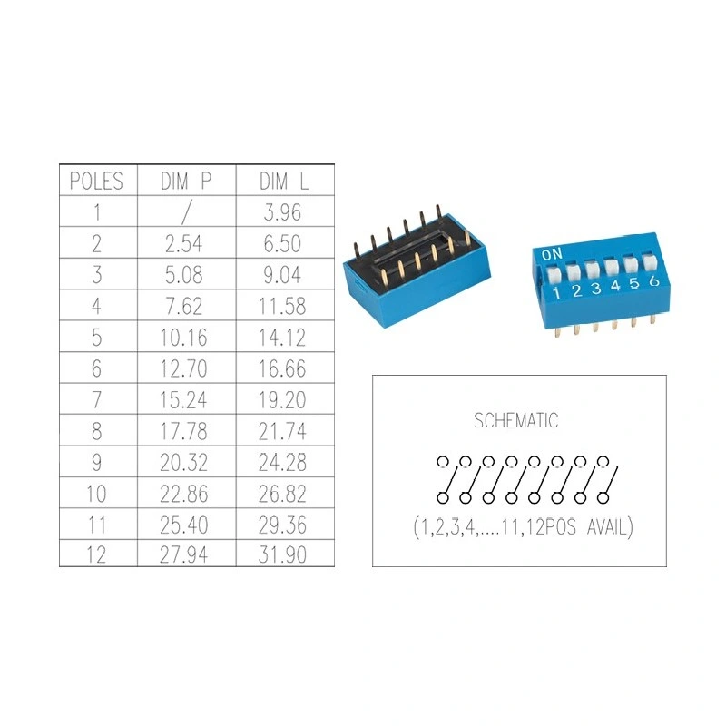 DIP Slide Type Push Button Switch Through Hole Pitch 2.54mm Red/Bule Micro Switch DIP Switch