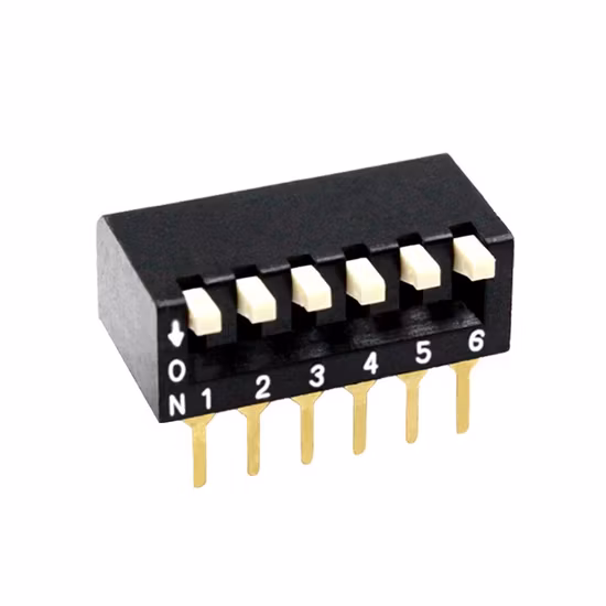 1-позиционный низкопрофильный рояльный тип, шаг установки 2,54 мм, DIP-переключатель